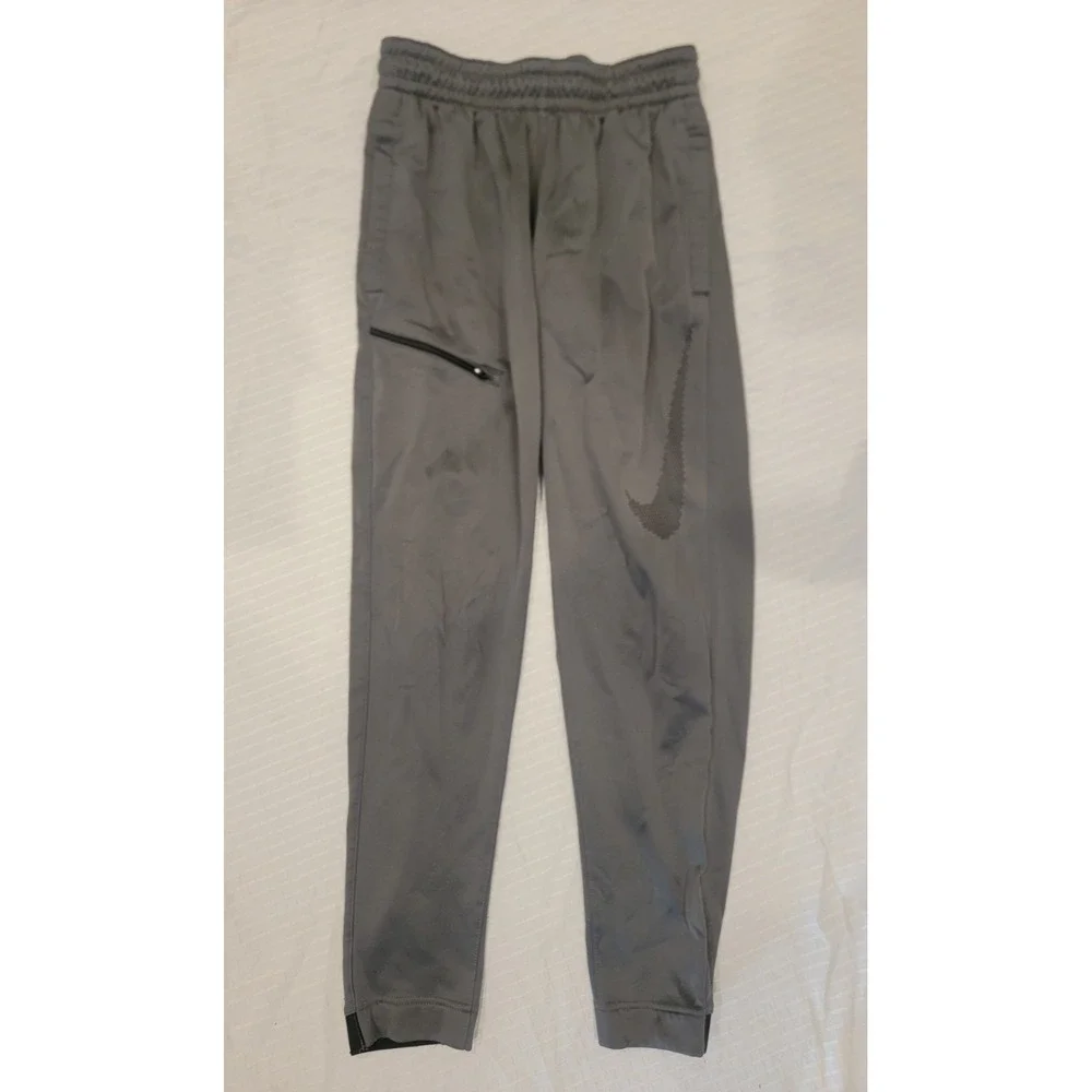Nike Swoosh Dri-Fit Joggers Fleece Lined Sweatpants Elastic Waist Cuffs Gray S